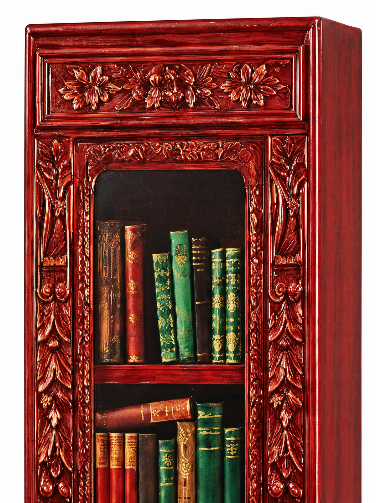 Firelight Red case, close up of the carved top